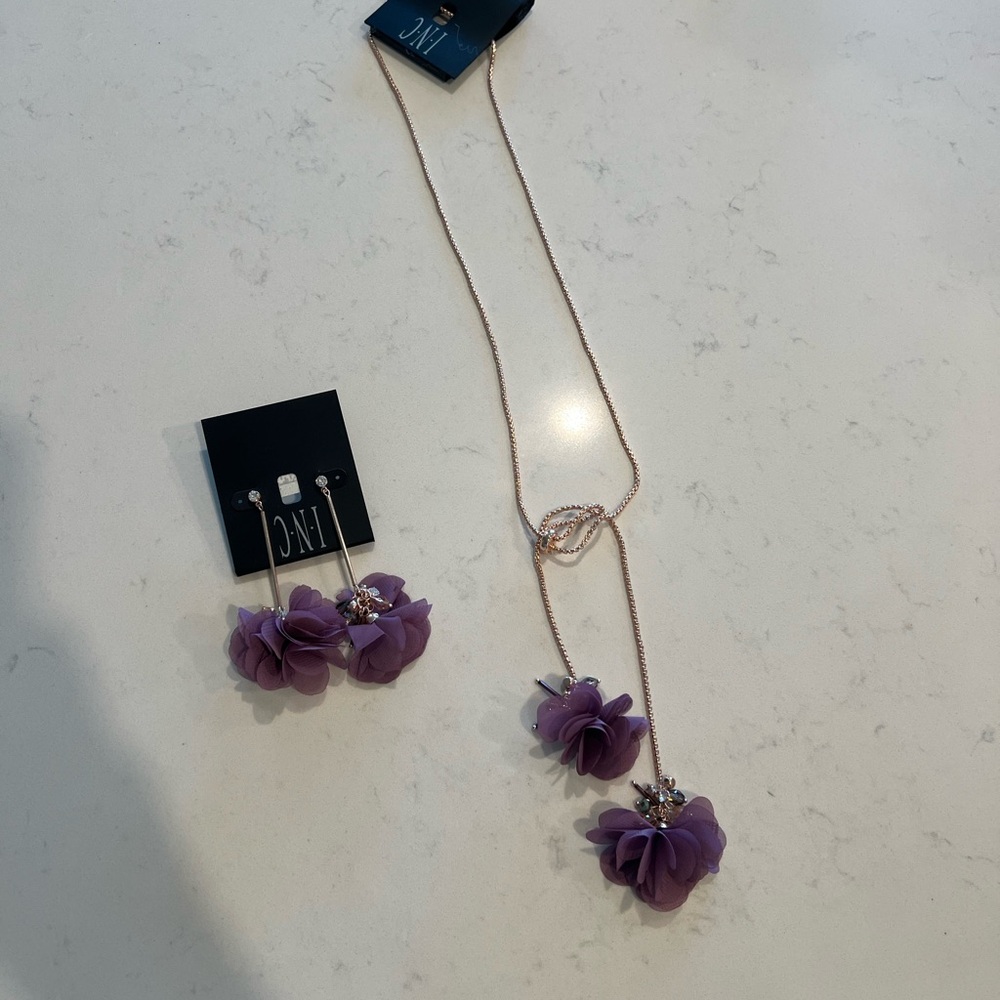INC Purple Floral Necklace and Earring Set